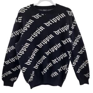 Forever 21 Black & White Drippin All-over-Print Knit Crewneck Sweater Men’s Sz M